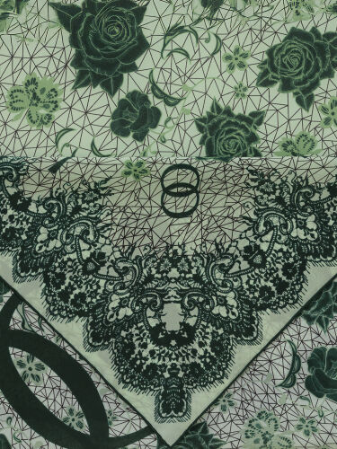 Gül Dantel Yeşil Krep İpek Kaftan Şal 70x210 - 4