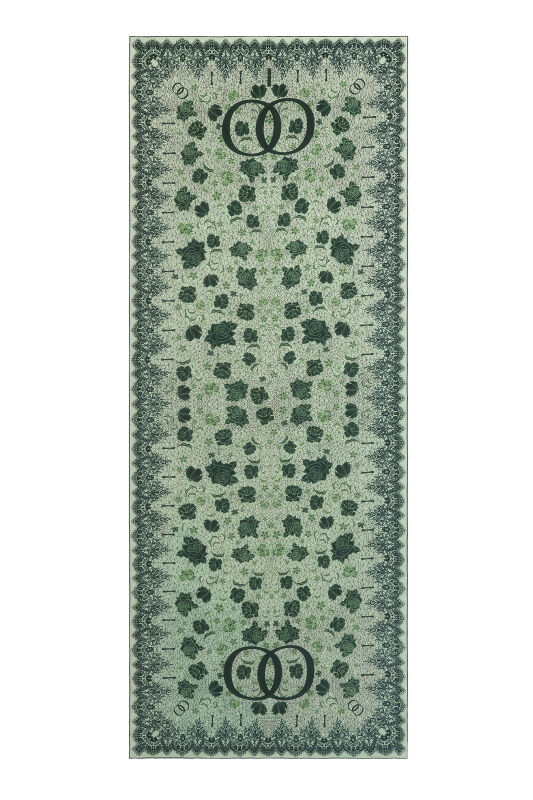 Gül Dantel Yeşil Krep İpek Kaftan Şal 70x210 - 2