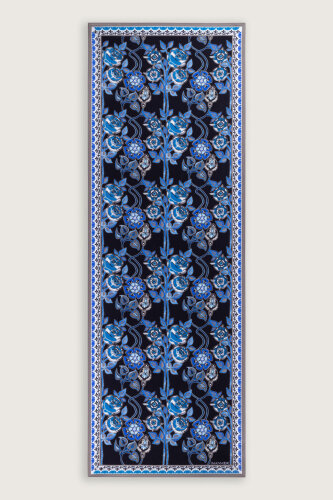 Gül Sarmaşık Saks-Siyah Floş Viskon Şal 70x210 - Imannoor (2)