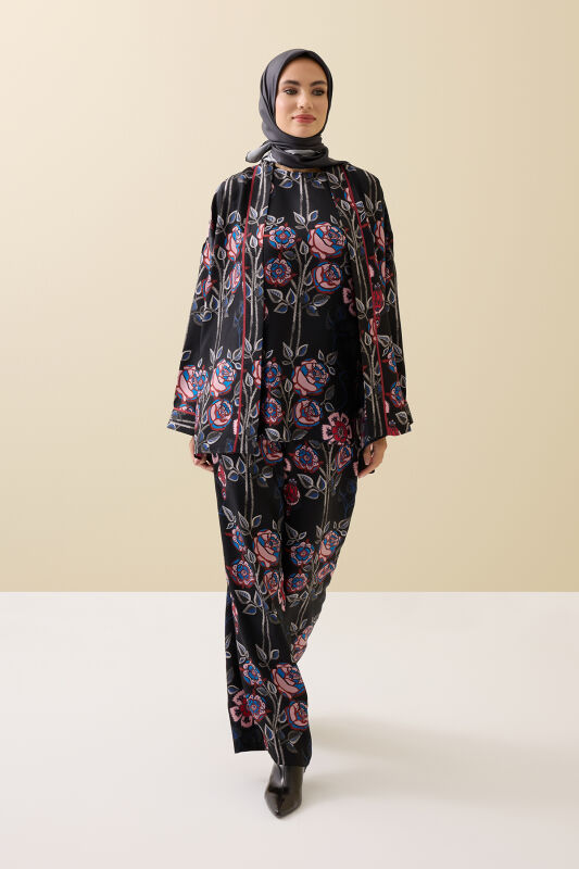 Gül Sarmaşık Tivil İpek Siyah İpek Atlet - 3