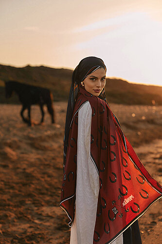 Gülsarı Bordo Krep İpek Şal 70x210 - Imannoor (2)