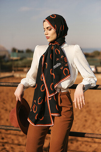 Gülsarı Siyah-Bakır Krep İpek Şal 70x210 - Imannoor (2)