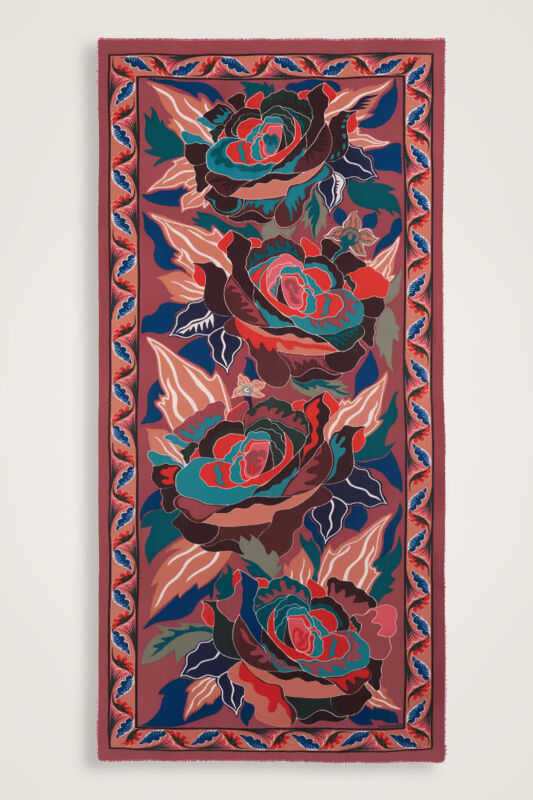 Gülün İsmi Leyla Gül Kurusu Yün İpek Şal 100x200 - 1