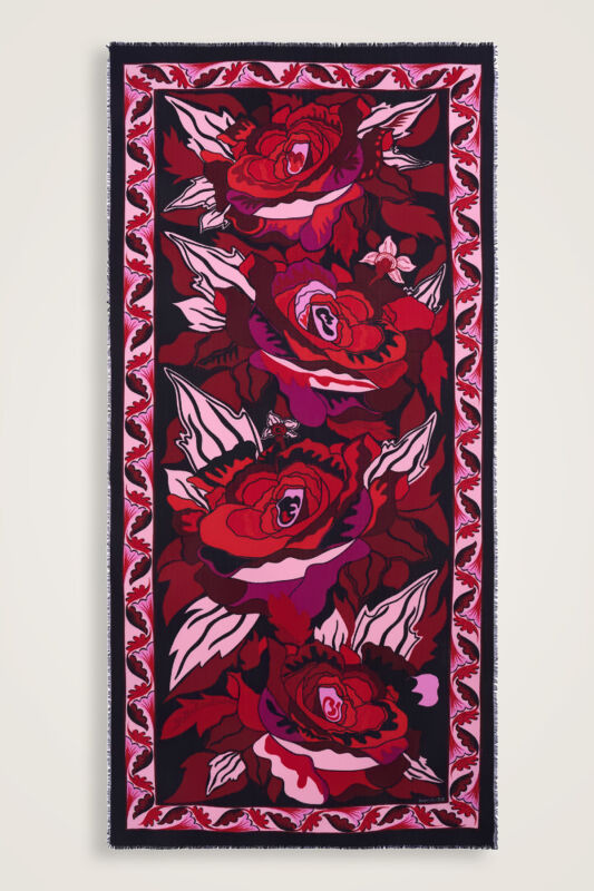 Gülün İsmi Leyla Kırmızı Yün İpek Şal 100x200 - 1