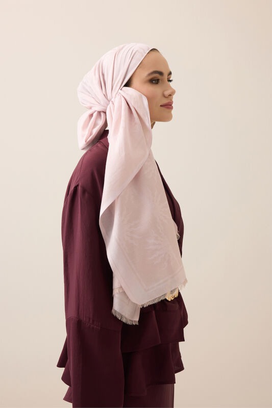 Güneş Doğarken Açık Pembe Pamuk İpek Şal 80x200 - 3