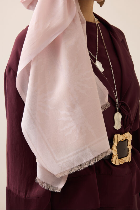 Güneş Doğarken Açık Pembe Pamuk İpek Şal 80x200 - 4
