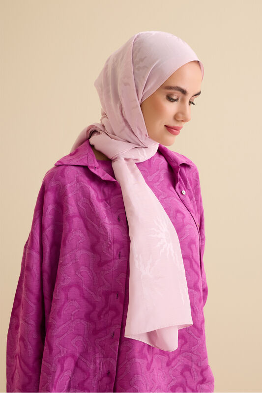 Güneş Doğarken Açık Pembe Shiny Jakar Şal 70x200 - 1