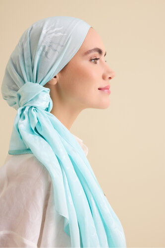Güneş Doğarken Açık Turkuaz Shiny Jakar Şal 70x200 - Imannoor (3)