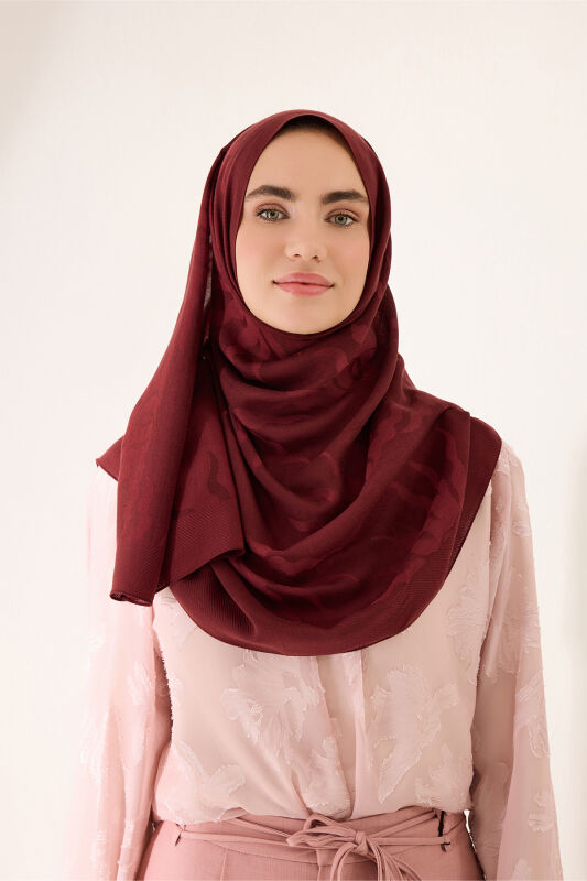 Güneş Doğarken Bordo Ferah Tencel Şal 70x200 - 5