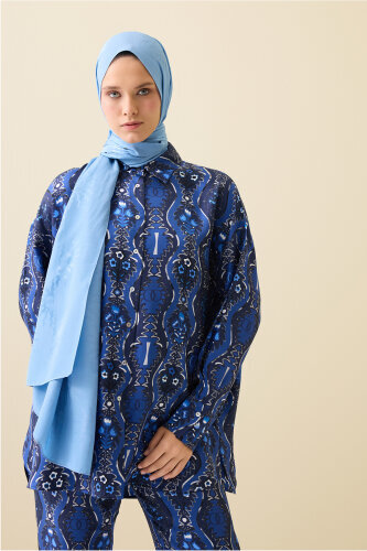 Güneş Doğarken Mavi Shiny Jakar Şal 70x200 - Imannoor (3)