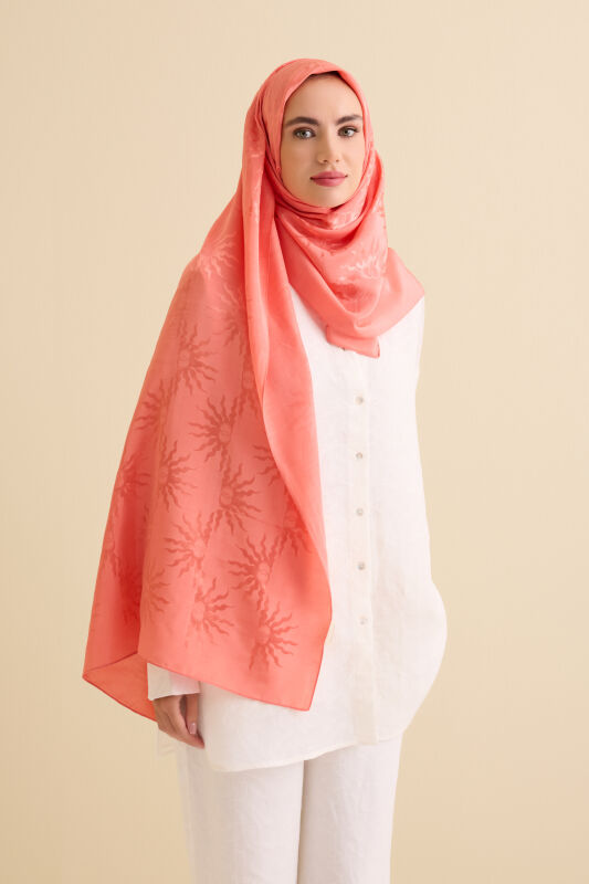 Güneş Doğarken Şeftali Shiny Jakar Şal 70x200 - 3