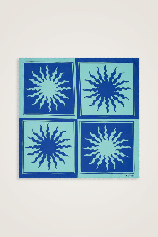 Güneş Kare Saks Mavi Tivil İpek Eşarp 90x90 - 1