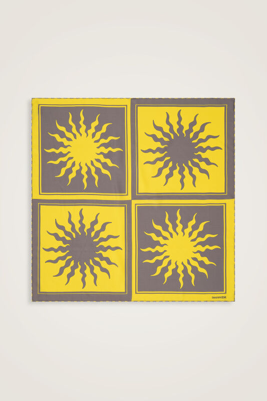 Güneş Kare Sarı Tivil İpek Eşarp 90x90 - 1