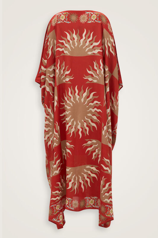Güneş Kırmızı İpek Kaftan - 4