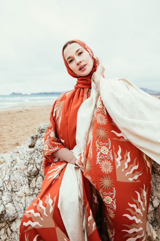 Güneş Kırmızı İpek Kaftan - 3