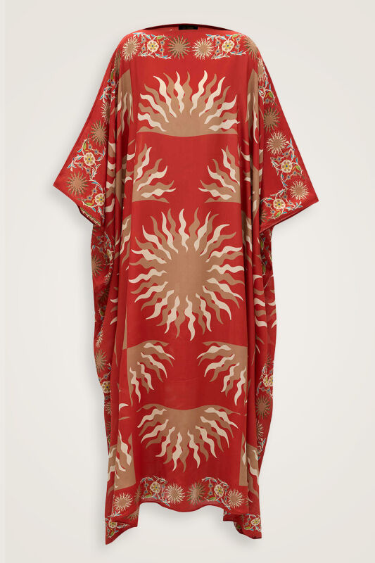 Güneş Kırmızı İpek Kaftan - 2