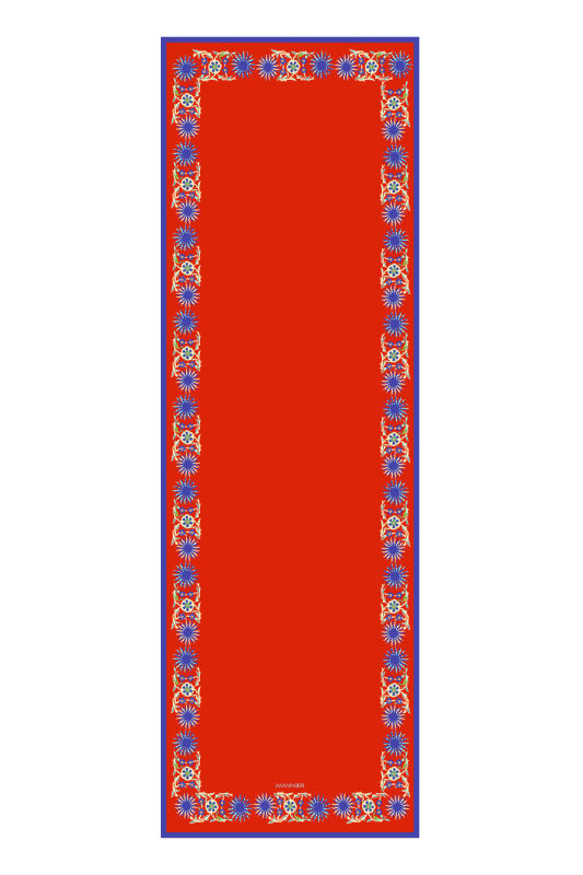 Güneş Kırmızı-Mavi Krep İpek Şal 70x210 - 1