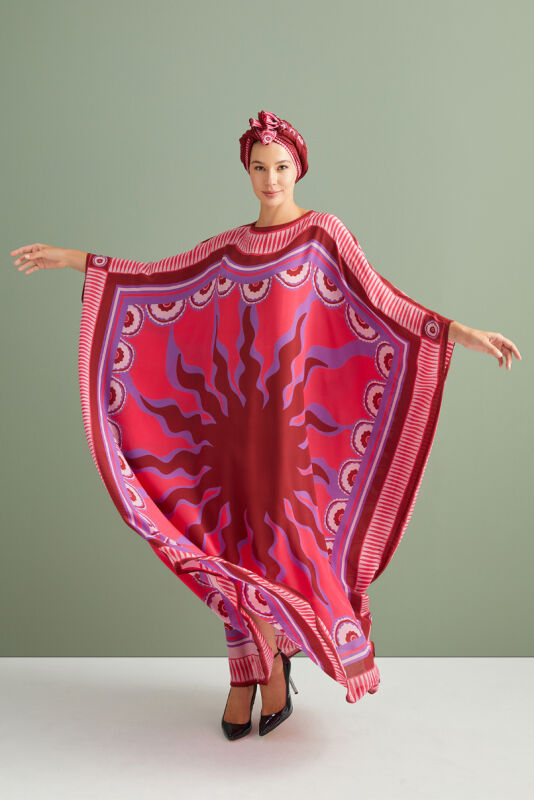 Güneş Noor Pembe İpek Kaftan - 3