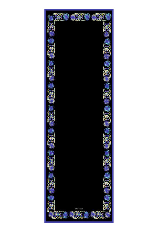 Güneş Siyah-Mavi Krep İpek Şal 70x210 - 1