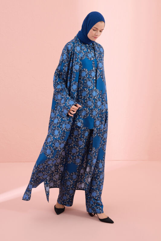 Halkalar Lacivert Tivil İpek Kimono - 3