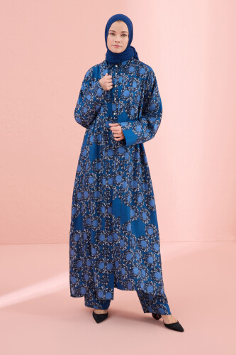 Halkalar Lacivert Tivil İpek Kimono 
