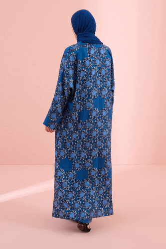 Halkalar Lacivert Tivil İpek Kimono - 5