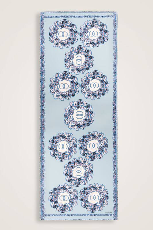 Halkalar Mavi Krep İpek Şal 80x210 - 1