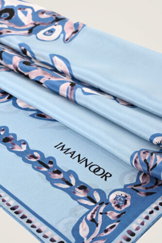 Halkalar Mavi Krep İpek Şal 80x210 - Imannoor (2)