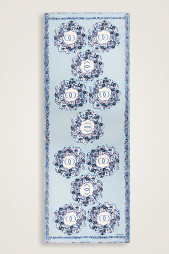 Halkalar Mavi Krep İpek Şal 80x210 