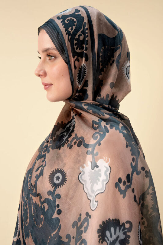 Hayat Bej İpek Vual Şal 70x200 - 3