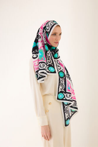 Hayat Black-Pink Viscose Flush Shawl 