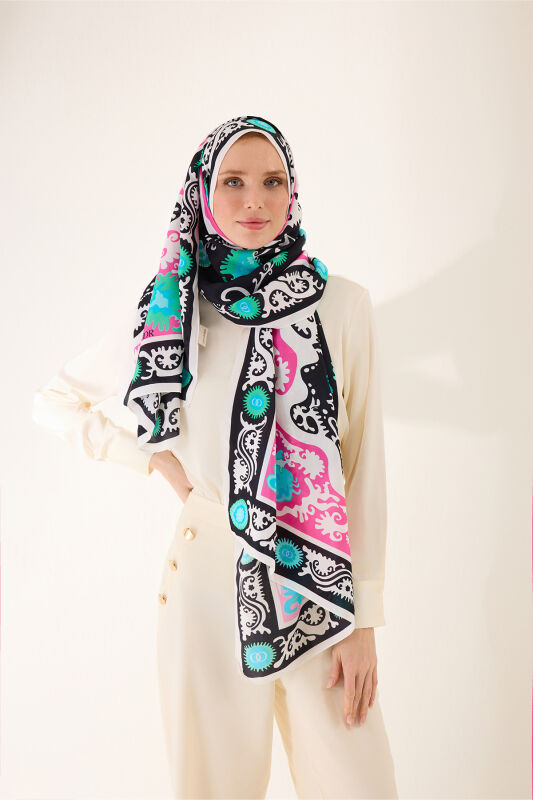 Hayat Black-Pink Viscose Flush Shawl - 5