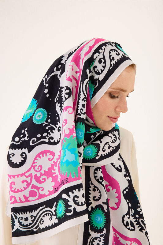 Hayat Black-Pink Viscose Flush Shawl - 3