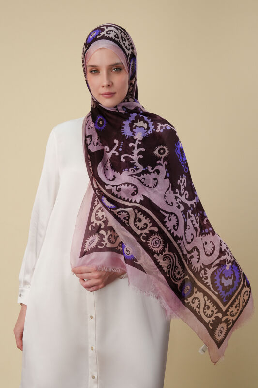 Hayat Burgundy Silk Voile Shawl - 1