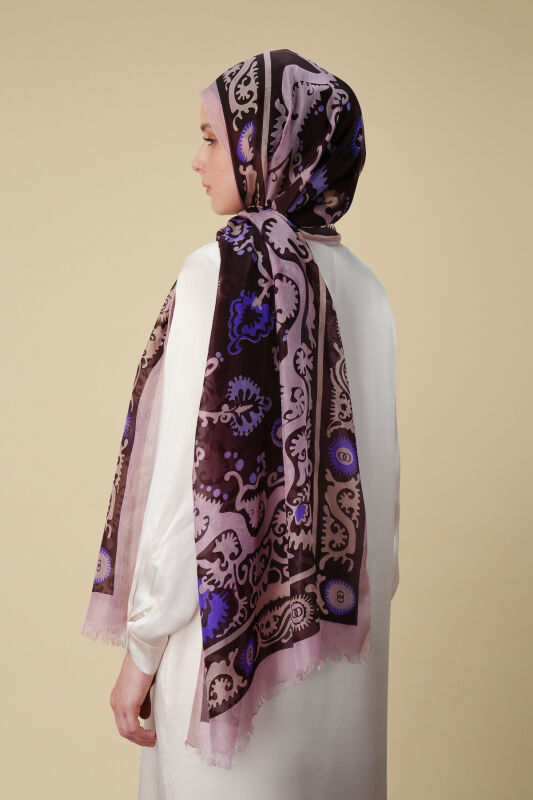 Hayat Burgundy Silk Voile Shawl - 5