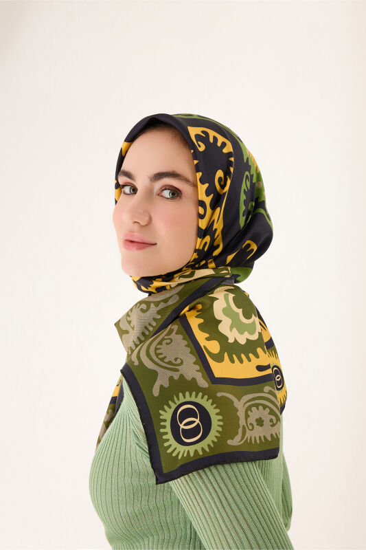 Hayat Green-Grey Double-Sided Twill Silk Scarf - 5