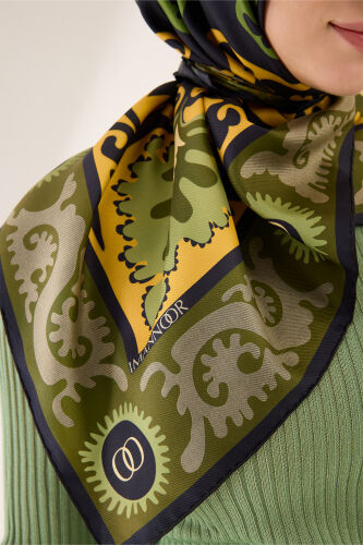 Hayat Green-Grey Double-Sided Twill Silk Scarf - 3