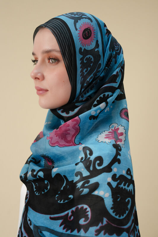 Hayat Mavi İpek Vual Şal 70x200 - 1