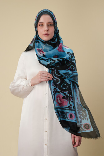 Hayat Mavi İpek Vual Şal 70x200 - 3