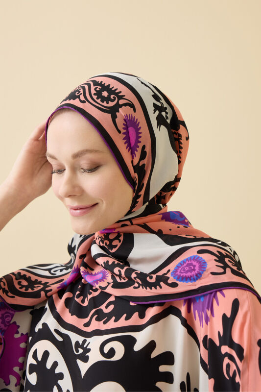 Hayat Pembe Krep İpek Kaftan Şal 70x210 - 5