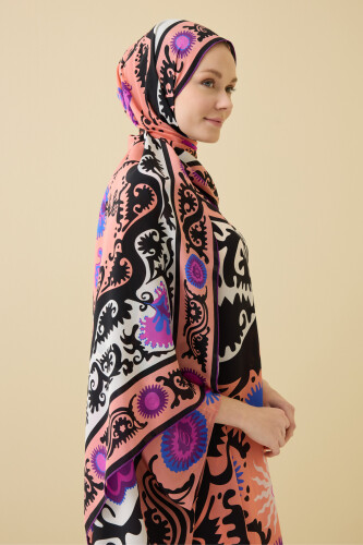 Hayat Pembe Krep İpek Kaftan Şal 70x210 