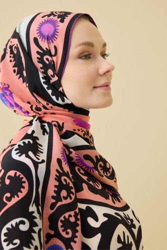 Hayat Pembe Krep İpek Kaftan Şal 70x210 - 3