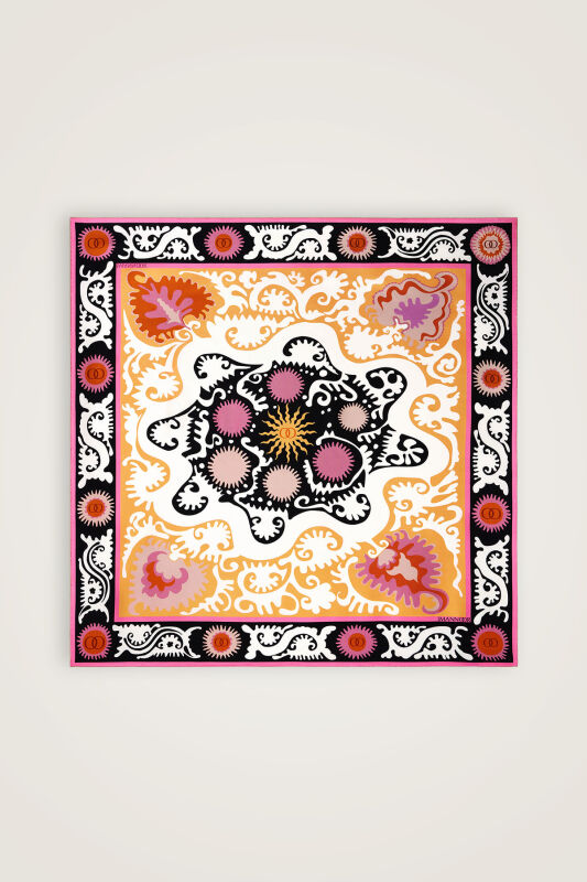 Hayat Pembe-Somon Çift Taraflı Tivil İpek Eşarp 90x90 - 3