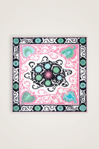 Hayat Pembe-Somon Çift Taraflı Tivil İpek Eşarp 90x90 - 2