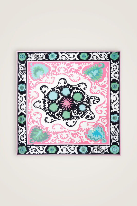 Hayat Pembe-Somon Çift Taraflı Tivil İpek Eşarp 90x90 - 2