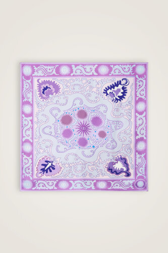 Hayat Pembe-Turkuaz Çift Taraflı Tivil İpek Eşarp 90x90 - 2