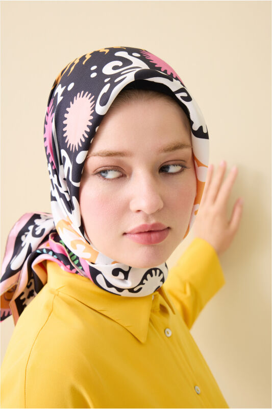 Hayat Pink-Salmon Double-Sided Twill Silk Scarf - 6