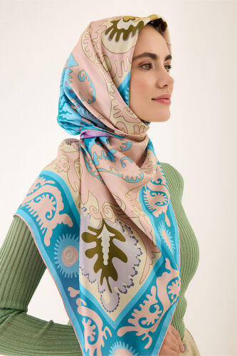 Hayat Pink-Turquoise Double-Sided Twill Silk Scarf 