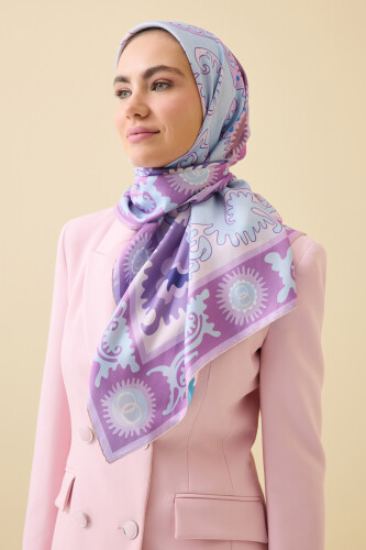 Hayat Pink-Turquoise Double-Sided Twill Silk Scarf 