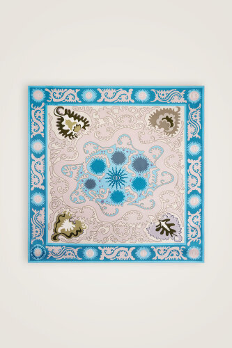 Hayat Pink-Turquoise Double-Sided Twill Silk Scarf - 3